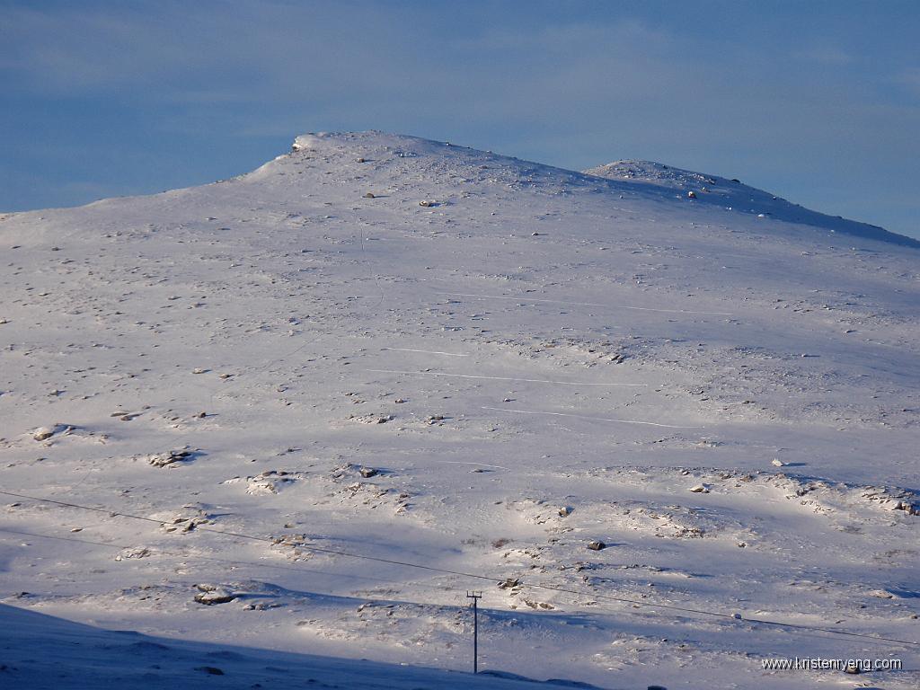 P2140139.JPG - Vel, om en ser nøye etter i bildet vil man kunne se mitt rutevalg til toppen. Grunnet lite snø ble det en noe "kjedelig" kjøring ned med fokus på å IKKE ødelegge ski og helse. Hehe.